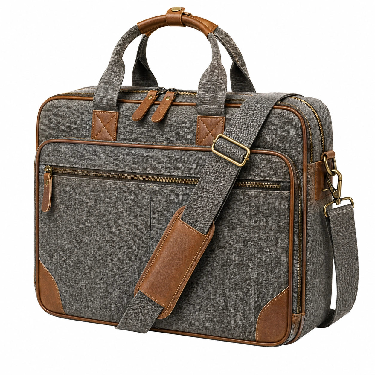 Laptoptasche 42 x 12 x 32 cm aus Textil Grau Braun mit Schultergurt und Reißverschluss