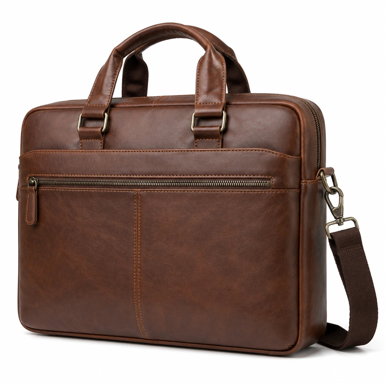 Laptoptasche 40 x 8 x 30 cm aus Kunstleder Braun mit Schultergurt