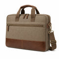 Aktentasche 40 x 8 x 30 cm aus Canvas und Kunstleder Khaki Braun für Büro mit Schultergurt