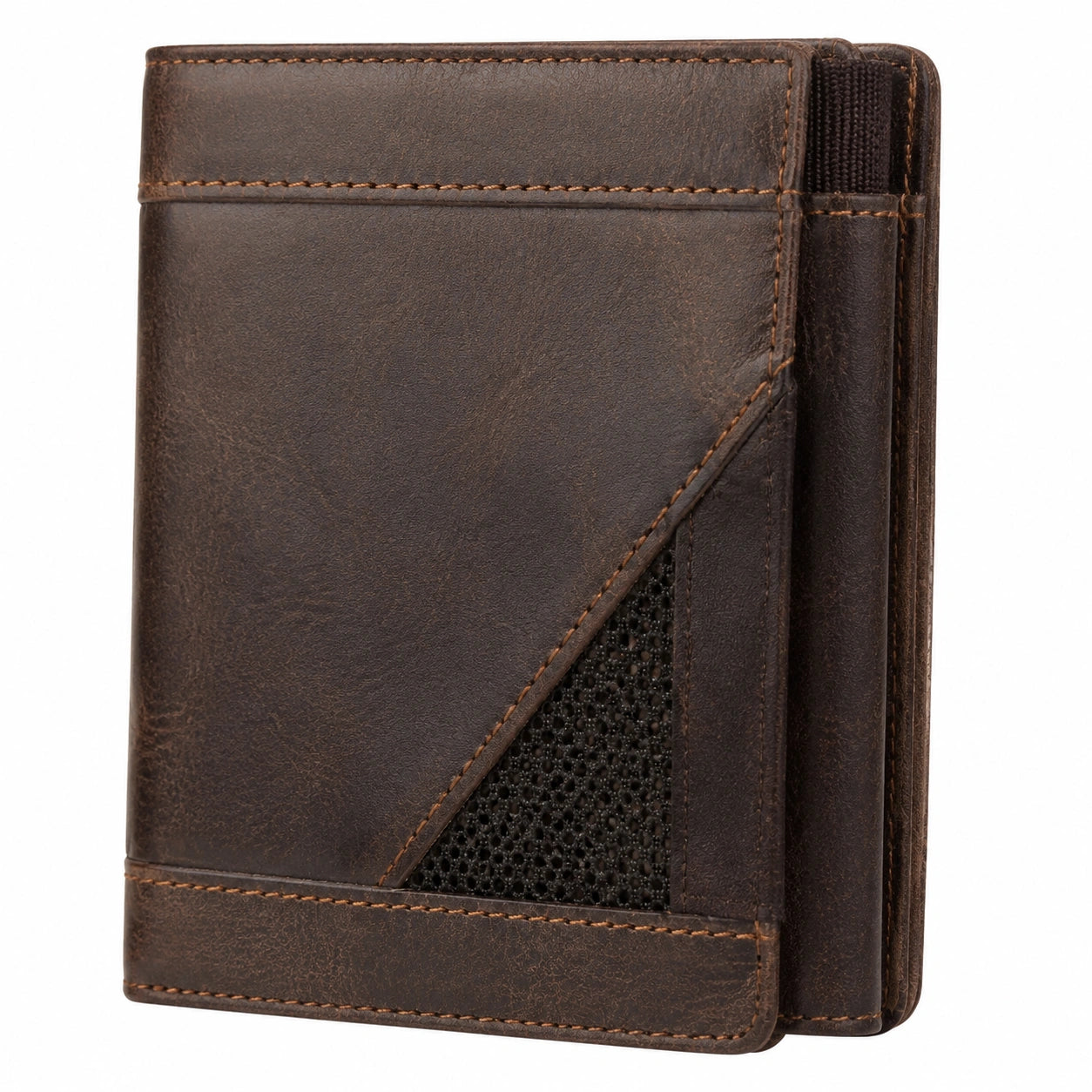 Geldbörse 12 x 9 x 2 cm aus Kunstleder Braun mit Elastikband und Kartenfächern