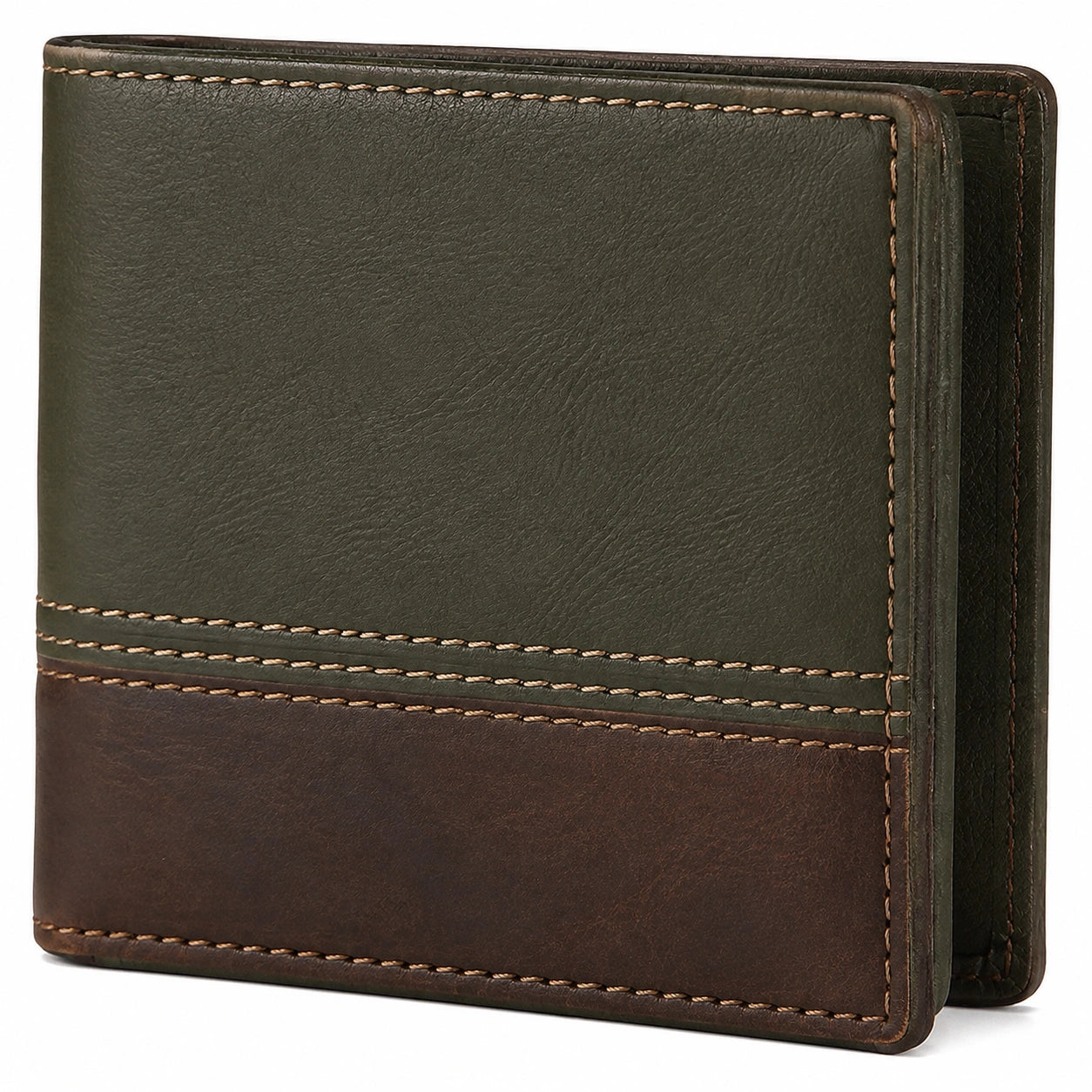 Geldbörse 12 x 9.5 x 1.5 cm Kunstleder Grün Braun zweifarbig klappbar