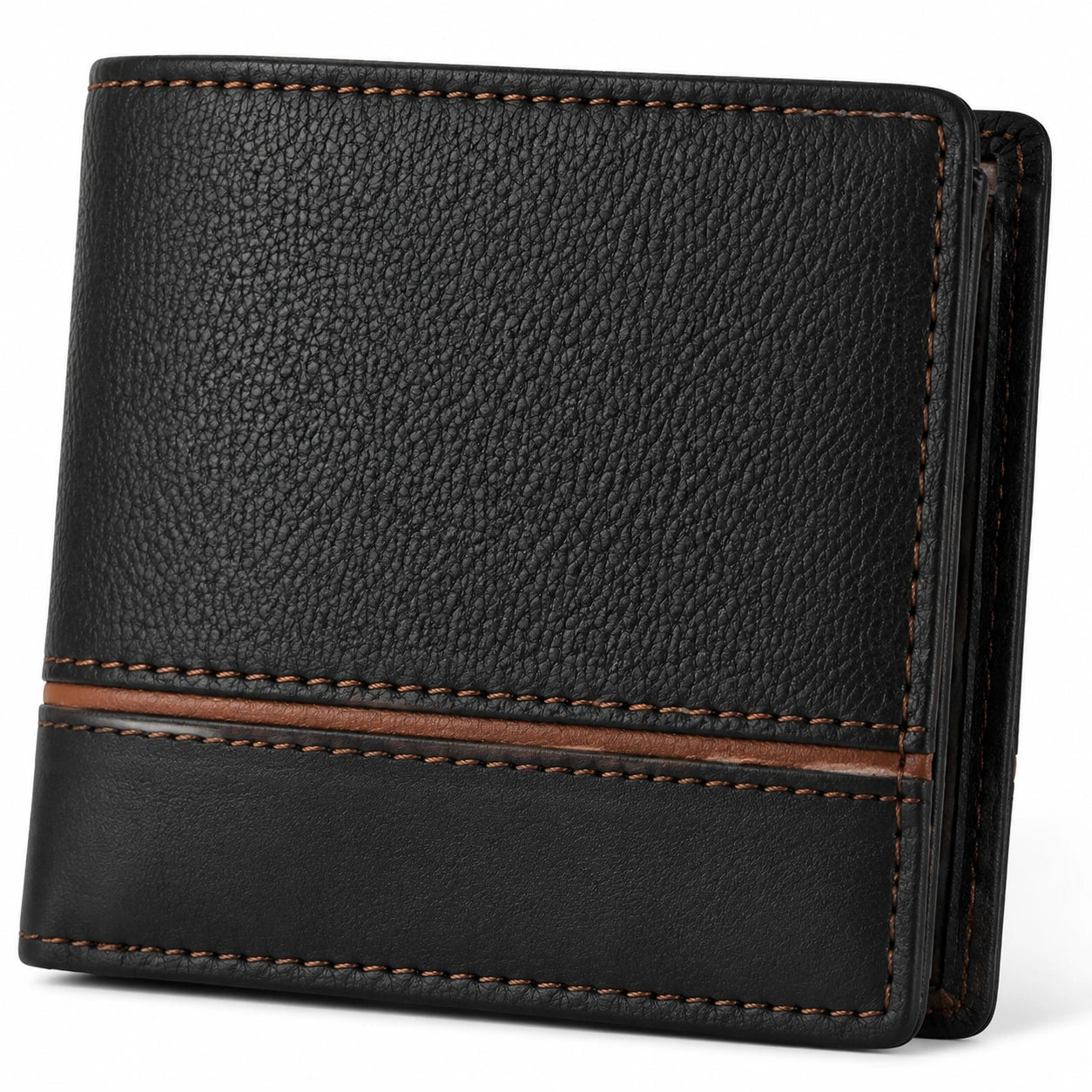 Herren Geldbörse 12 cm aus Kunstleder Schwarz Braun - kompakt faltbar