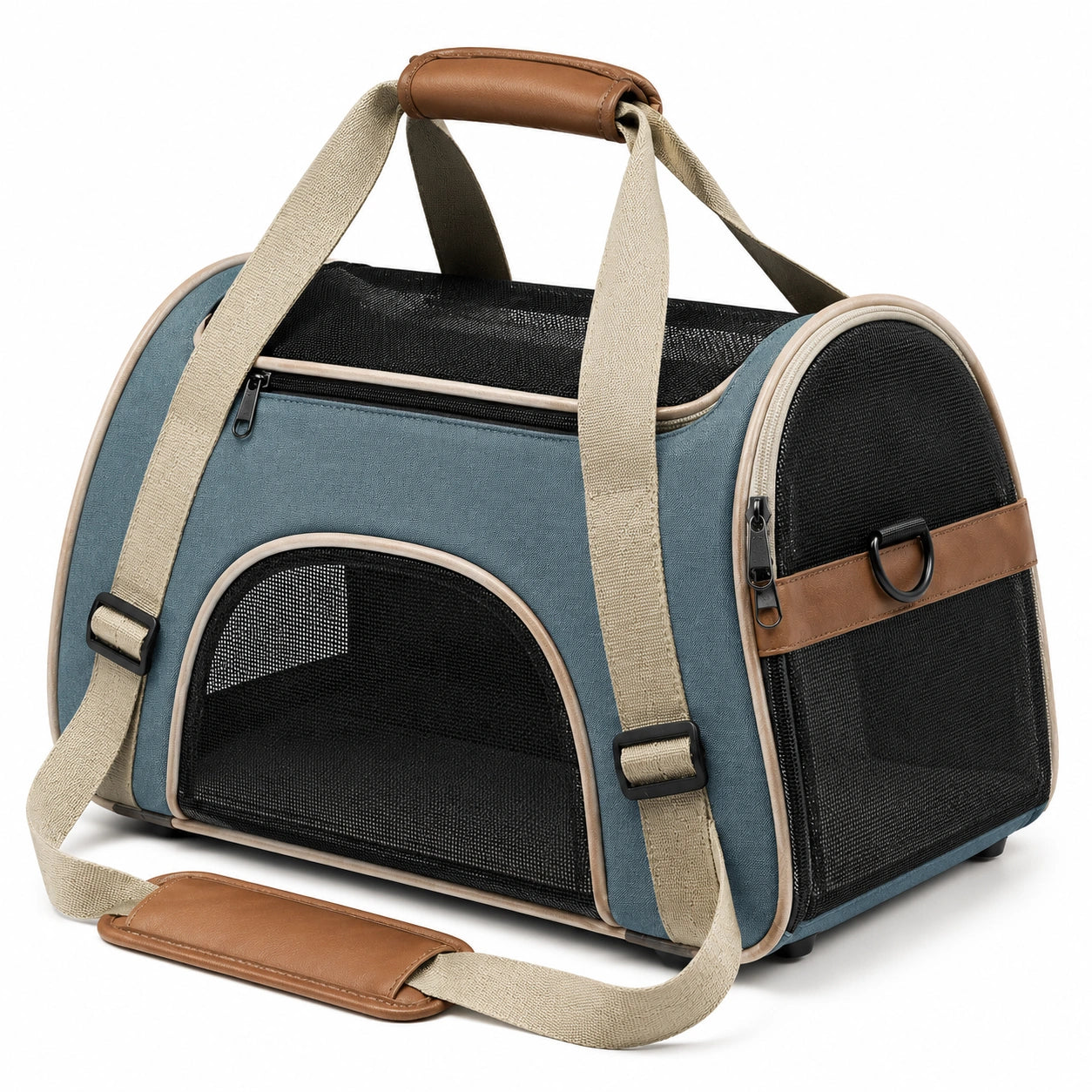 Tiertransporttasche 45 x 28 x 30 cm Textil Mesh Blau Schwarz für Haustiere mit Schultergurt
