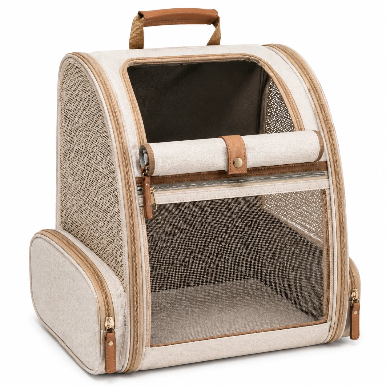 Haustier-Transporttasche 45 x 28 x 30 cm aus Textil und Netzgewebe Beige faltbar
