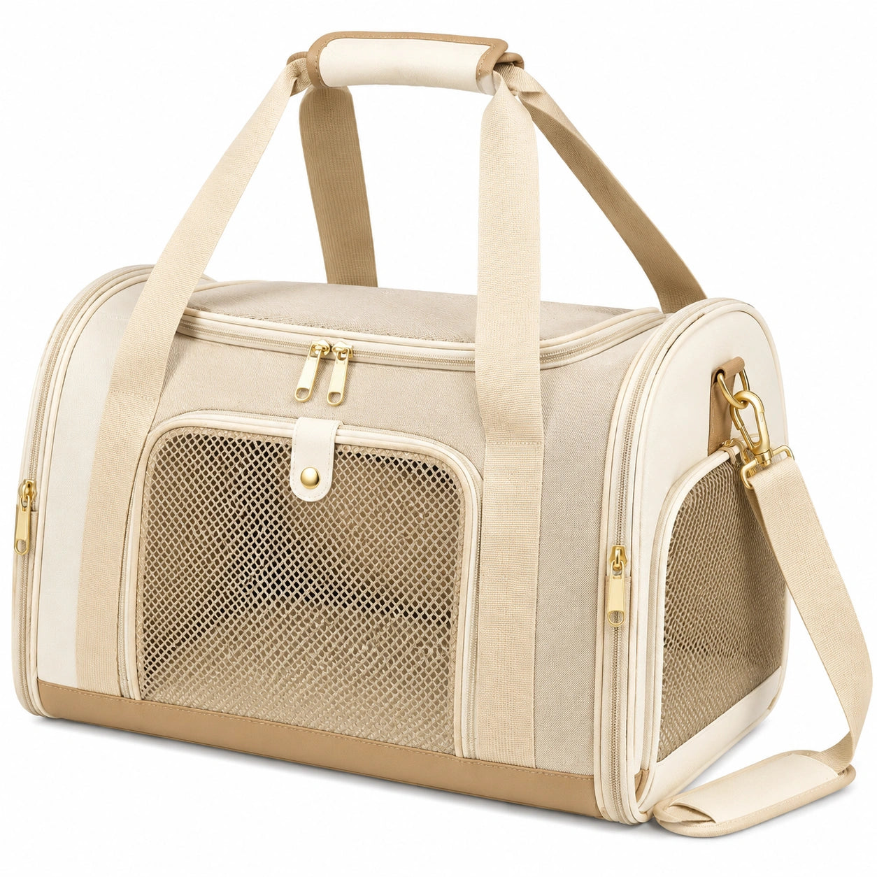 Haustier Transporttasche 45 x 28 x 30 cm Beige Textil mit Netzfenstern Tragbar