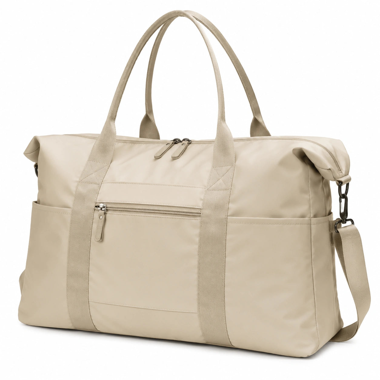 Reisetasche 50 x 25 x 30 cm aus Textil in Beige mit Schultergurt und Reißverschluss