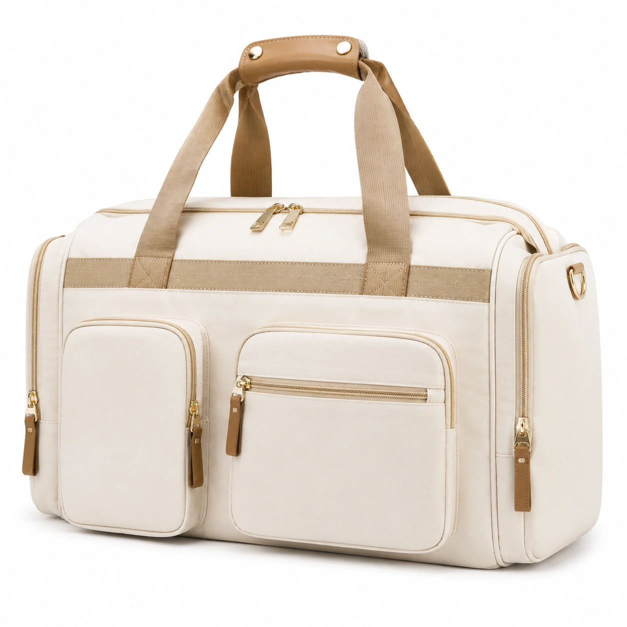 Reisetasche 48 x 24 x 30 cm Kunstleder Creme Beige mit Mehrfachfächern