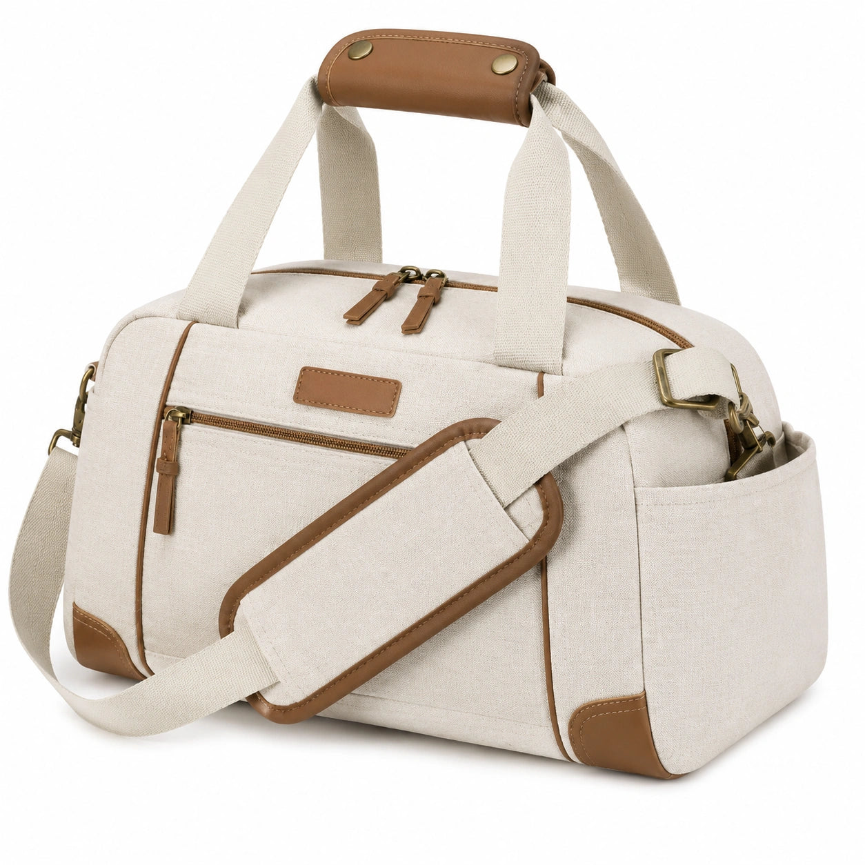 Reisetasche 50 cm Textil Beige Braun mit Schultergurt