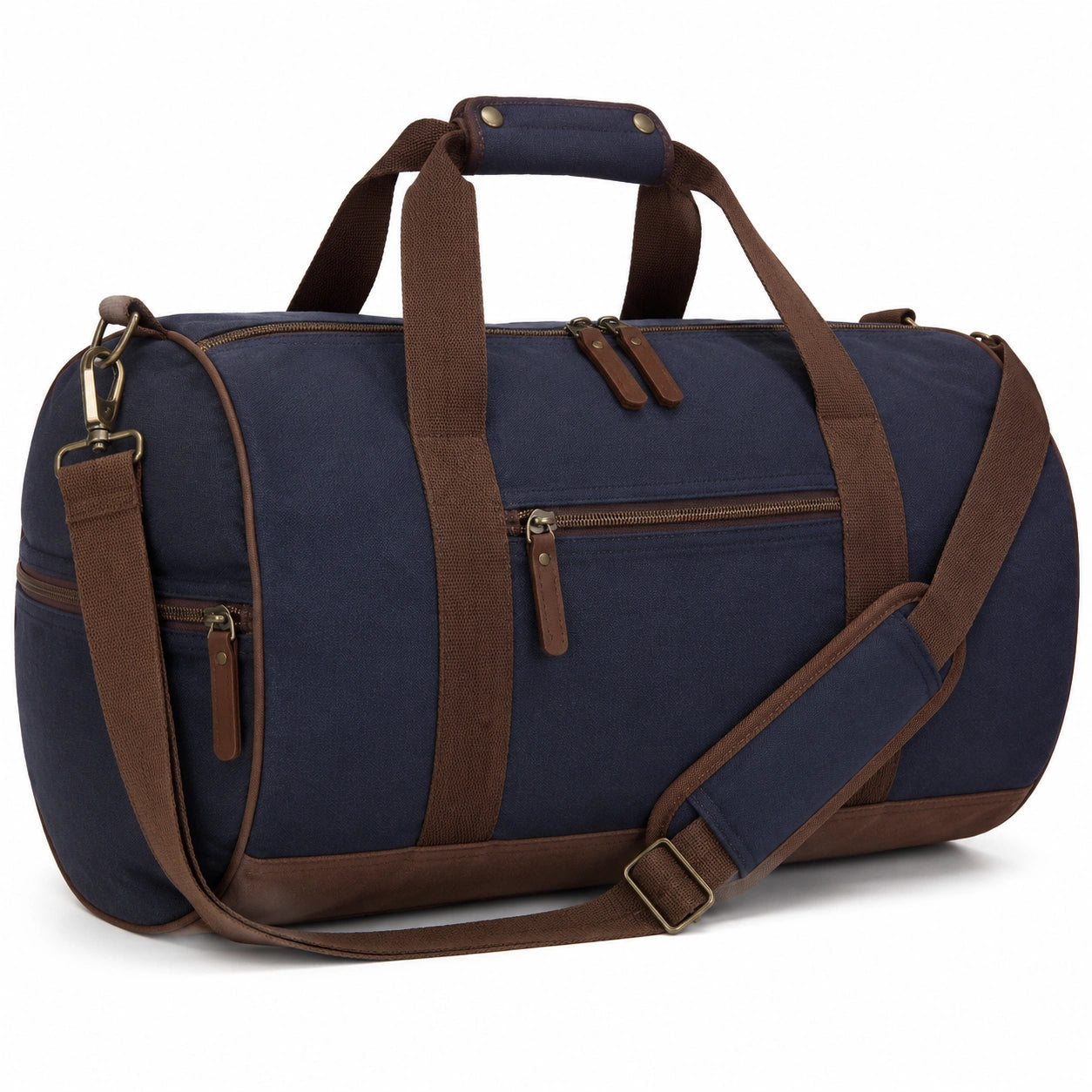 Sporttasche 50 cm aus Canvas Blau Braun mit verstellbarem Schultergurt