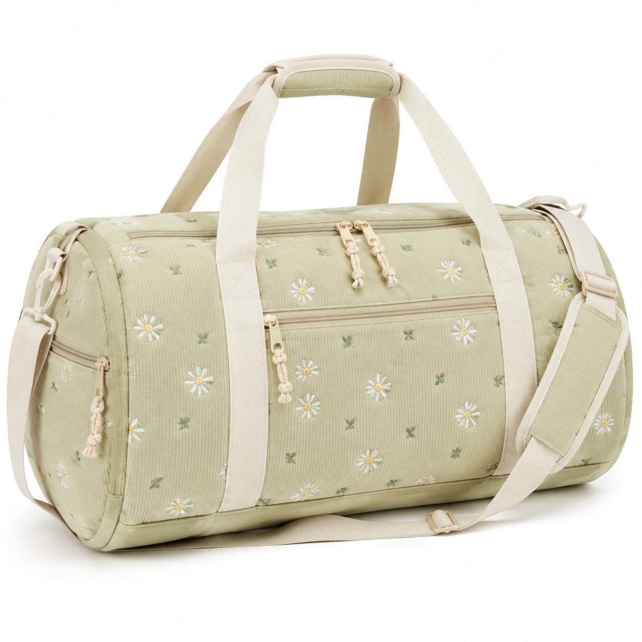 Sporttasche 45 x 25 x 25 cm Textil Hellgrün mit Blumenmuster und Schultergurt