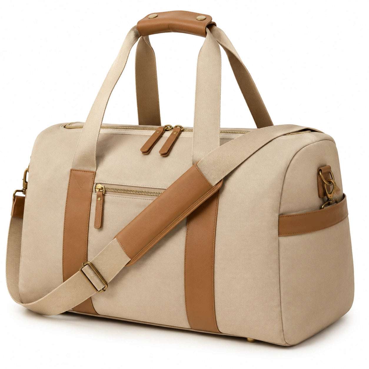 Reisetasche 50 x 25 x 30 cm aus Textilgewebe in Beige Braun mit Schultergurt