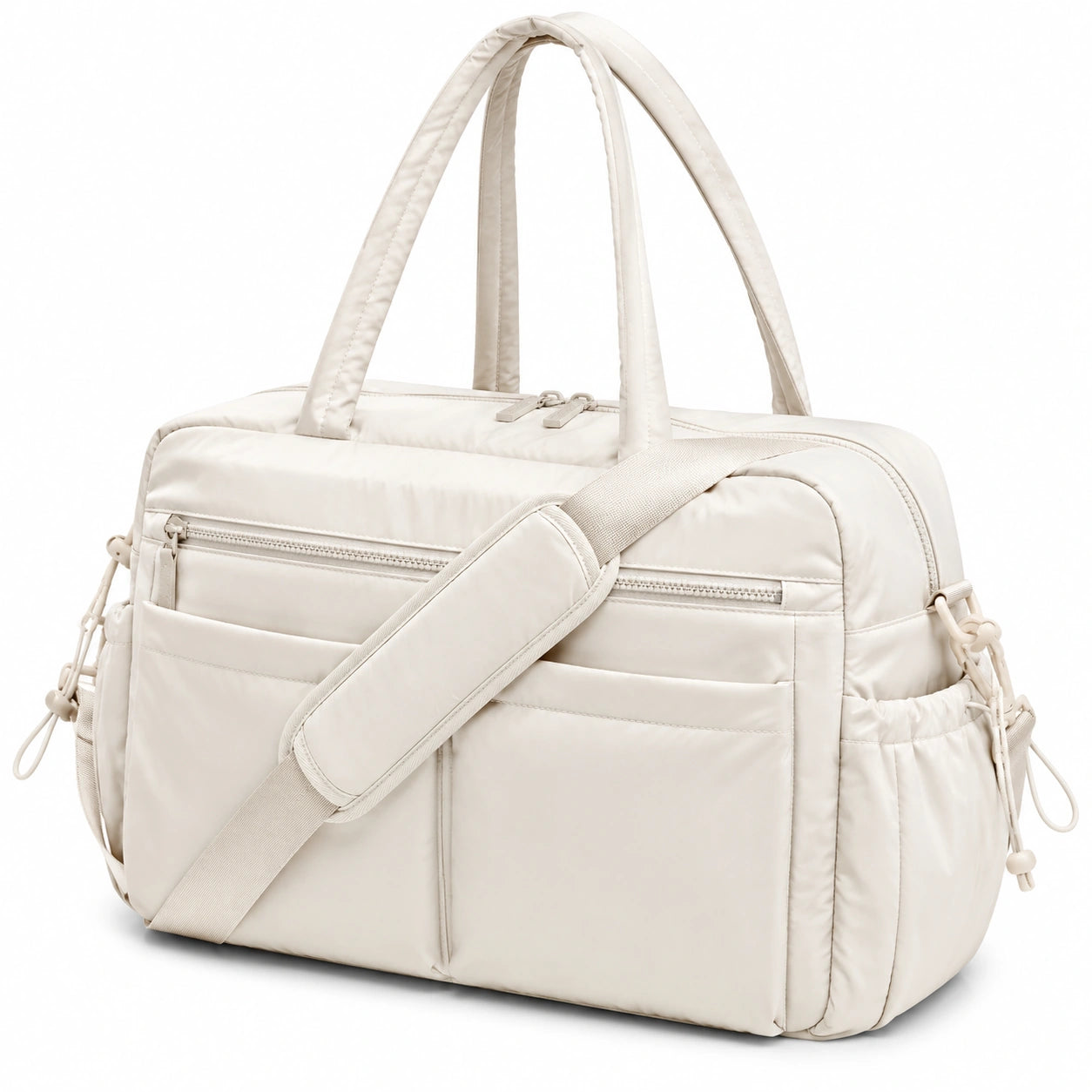 Reisetasche 45 x 25 x 28 cm aus Nylon Creme mit Schultergurt