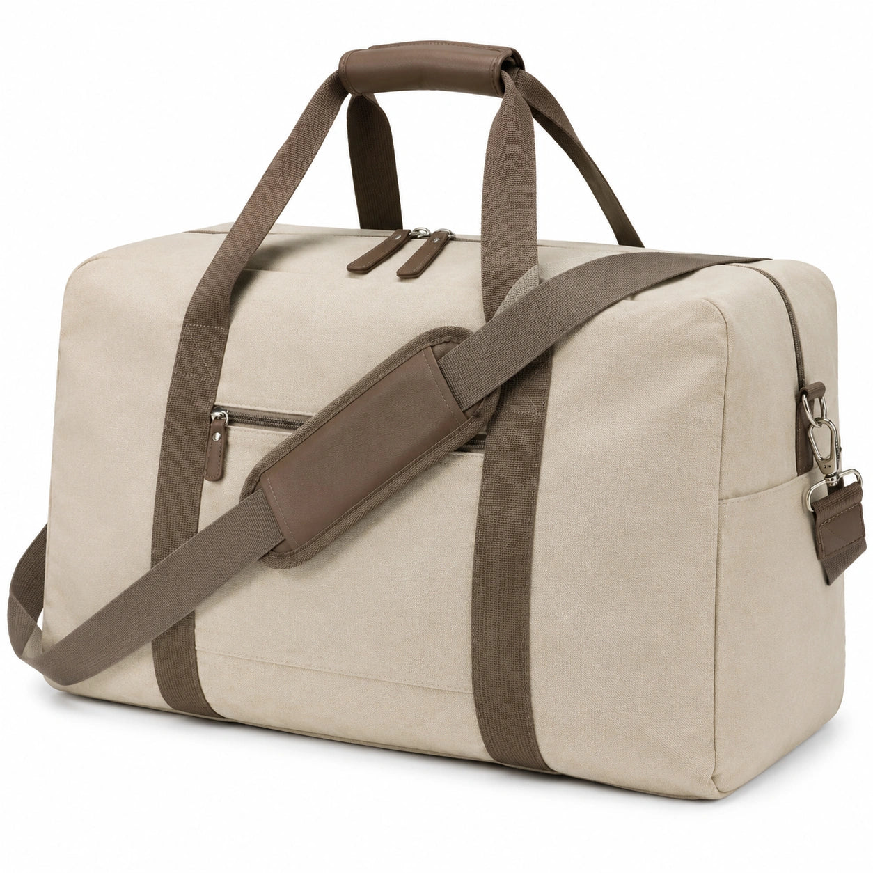 Reisetasche 50 x 25 x 30 cm aus Canvas Beige Braun mit Schultergurt