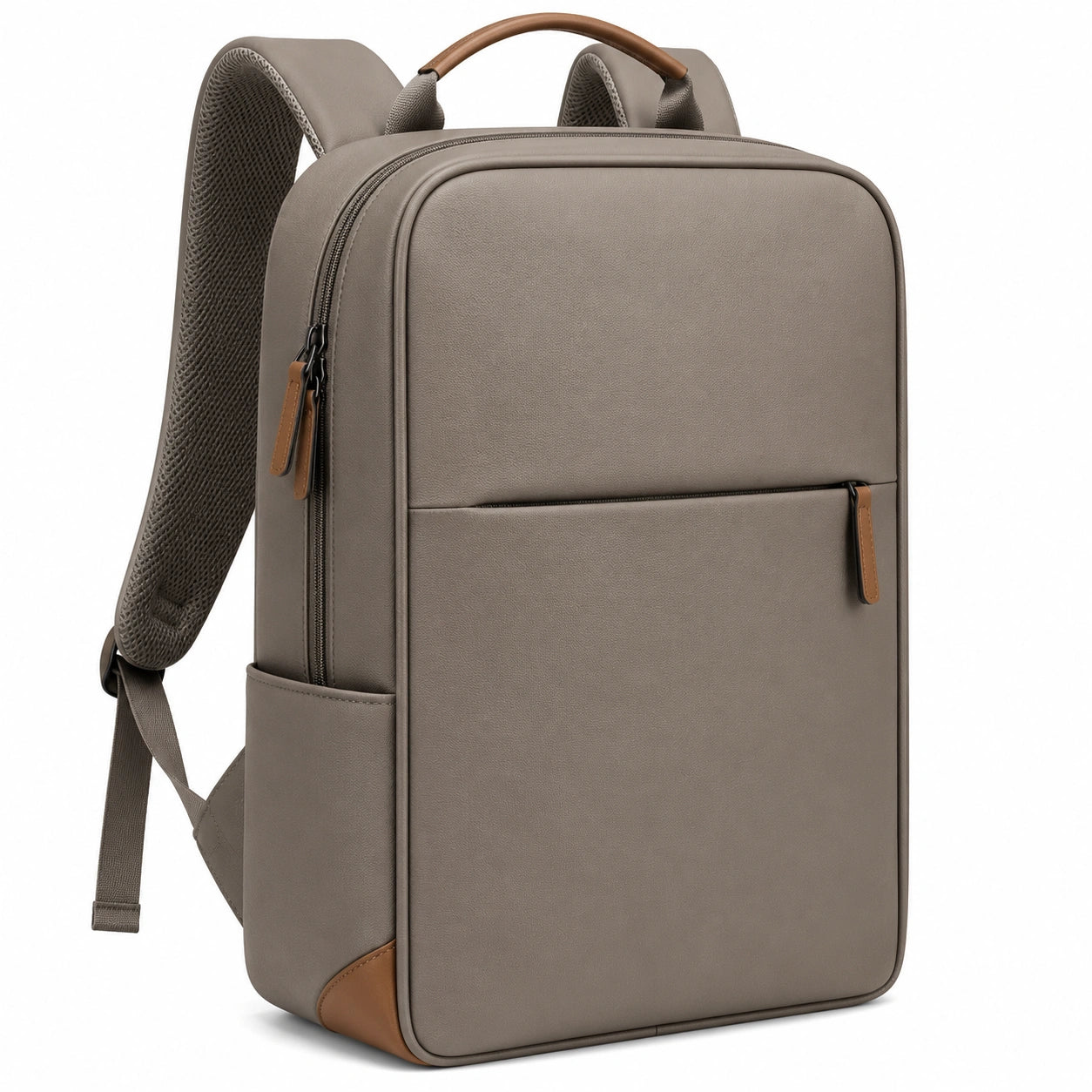 Rucksack 30 x 15 x 42 cm aus Kunstleder in Taupe Braun mit Laptopfach