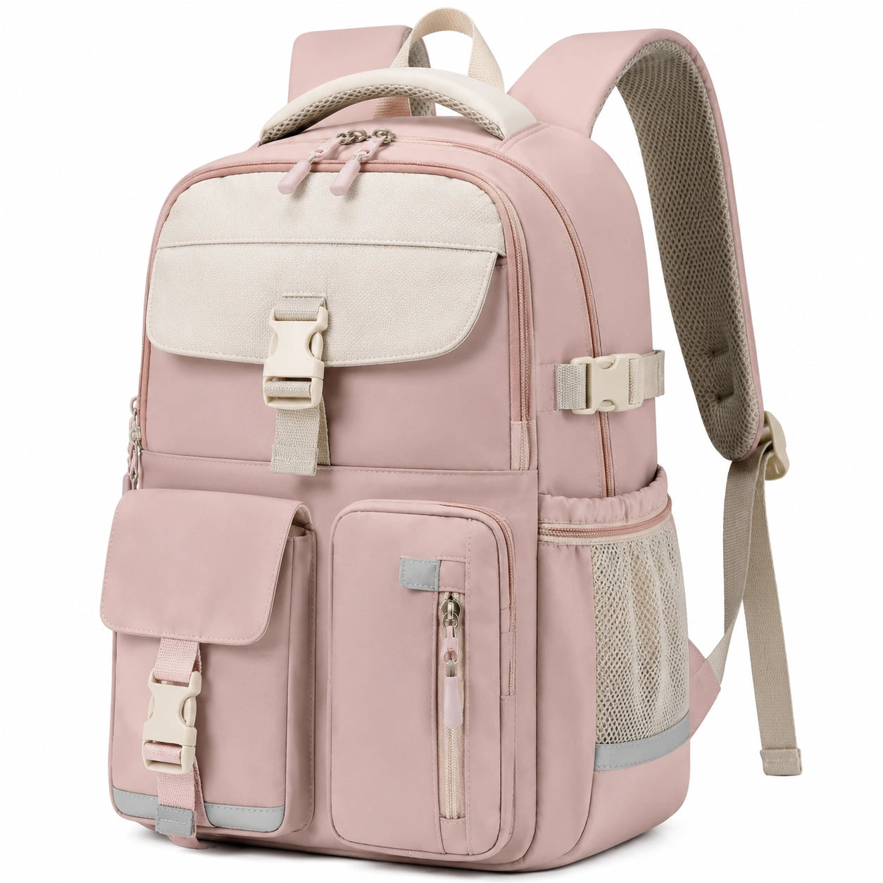 Schulrucksack 30 x 18 x 42 cm aus Polyester Rosa mit Mehrfachfächern