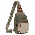 Brusttasche 18 x 8 x 32 cm aus Textil Grün Braun Beige mit verstellbarem Schultergurt