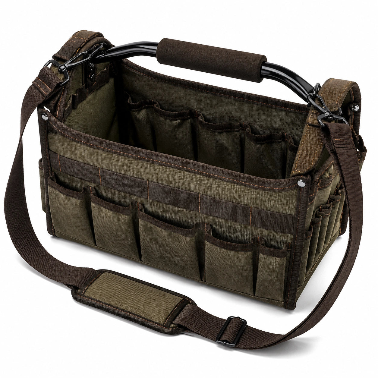 Werkzeugtasche 40 cm aus Polyester Olivgrün mit Metallbügel und Schultergurt