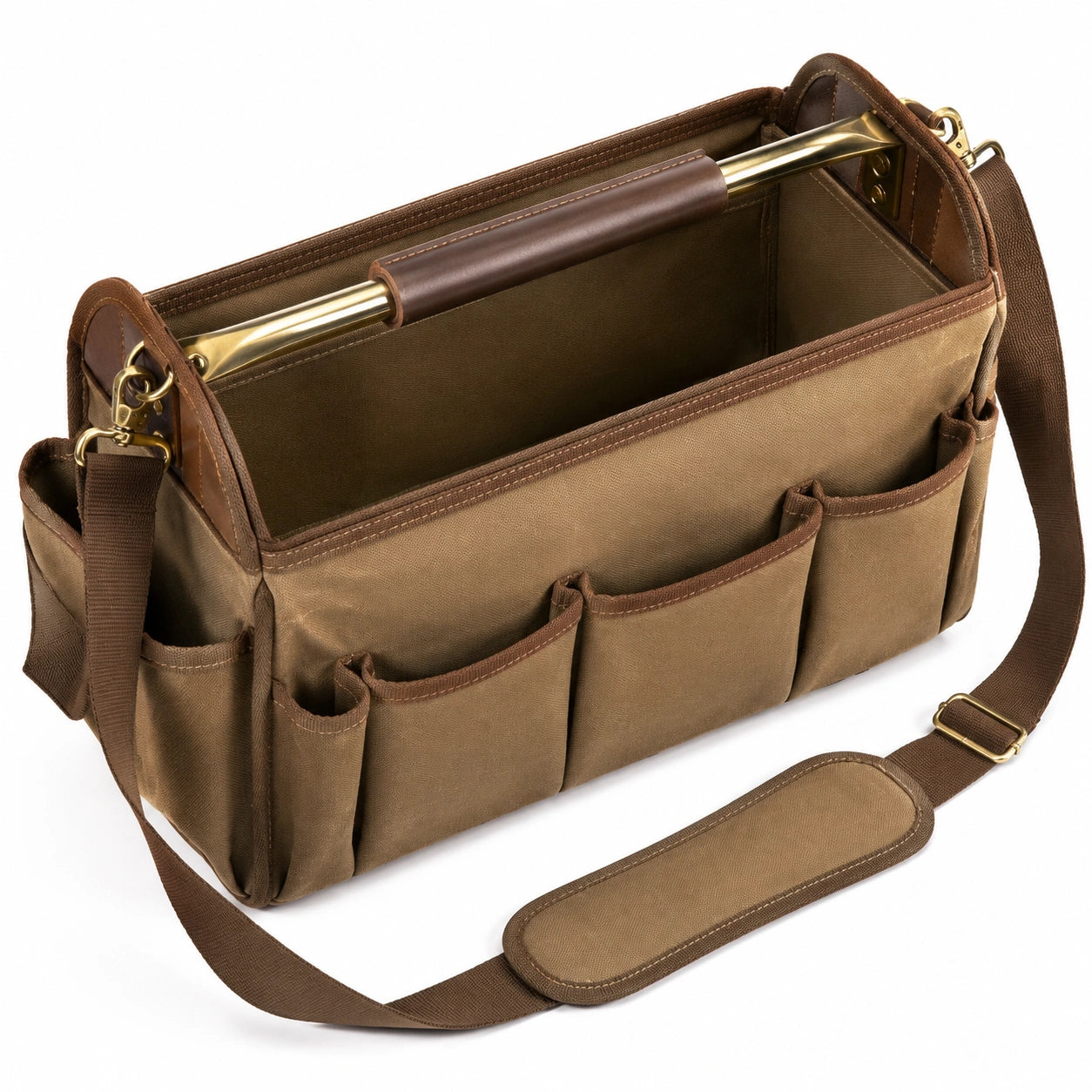 Werkzeugtasche 38 x 18 x 28 cm Braun Textil mit Schultergurt und Außentaschen